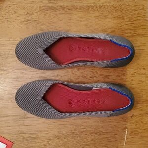 Rothy's Gray and Blue Flats with Red Insole